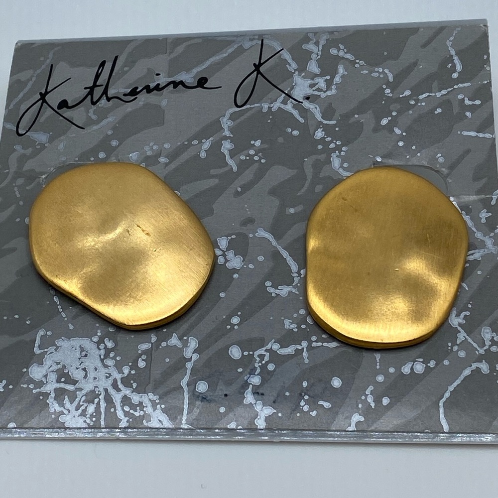 Katherine K Satin Gold Tone Hammered Clip On Earrings